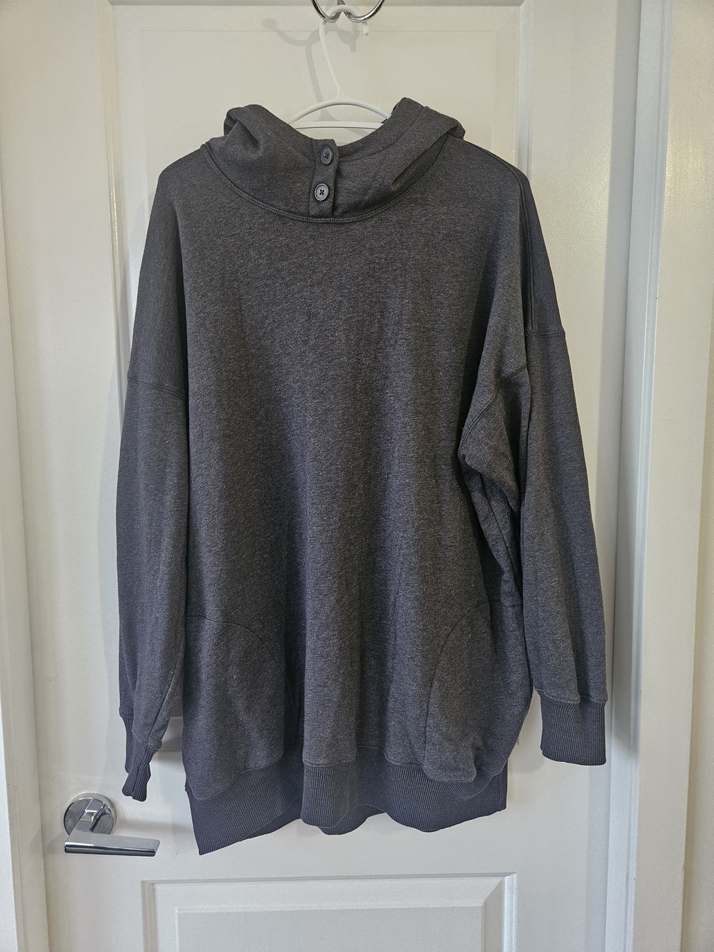 American Eagle Charcoal Gray Button-Neck Hooded Pullover Size Large